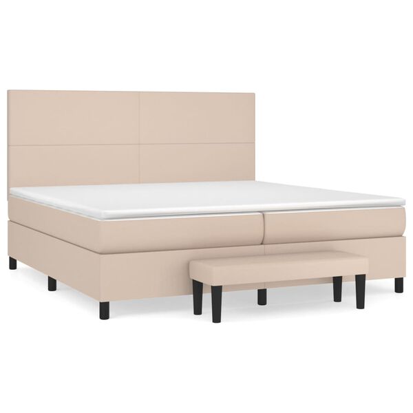 vidaXL Cama com molas/colch&atilde;o 200x200 cm couro artificial cappuccino
