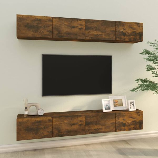 vidaXL Arm&aacute;rios de parede p/ TV 4 pcs 100x30x30 cm carvalho fumado