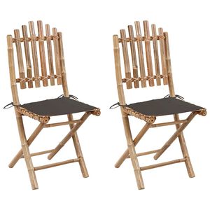 vidaXL Conjunto de 2 cadeiras dobr&aacute;veis com almofadas em bambu.