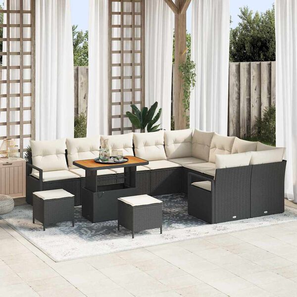 vidaXL Conjunto de Sof&aacute; de Jardim 12 pcs Preto Rattan Sint&eacute;tico