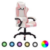 vidaXL Cadeira estilo corrida c/ luzes LED RGB couro artif. rosa/preto