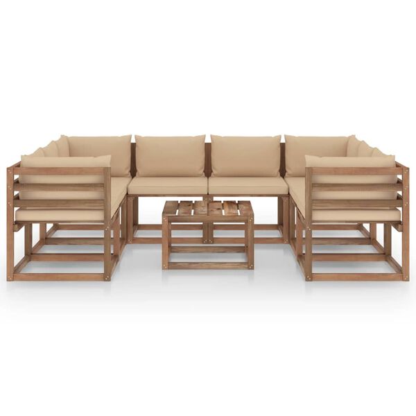 vidaXL 9 pcs conjunto lounge de jardim c/ almofad&otilde;es bege