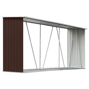vidaXL Abrigo jardim p/ arruma&ccedil;&atilde;o de troncos a&ccedil;o 330x84x152cm castanho