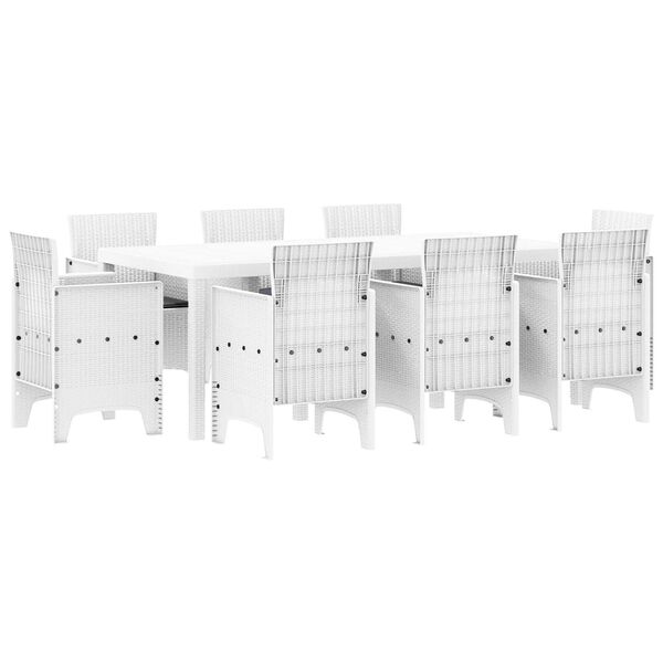 vidaXL Conjunto de Jantar para Jardim 9 pcs Branco Rattan Polt