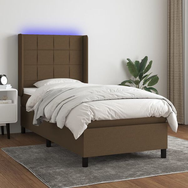 vidaXL Cama box spring c/ colch&atilde;o/LED 100x200cm tecido castanho-escuro
