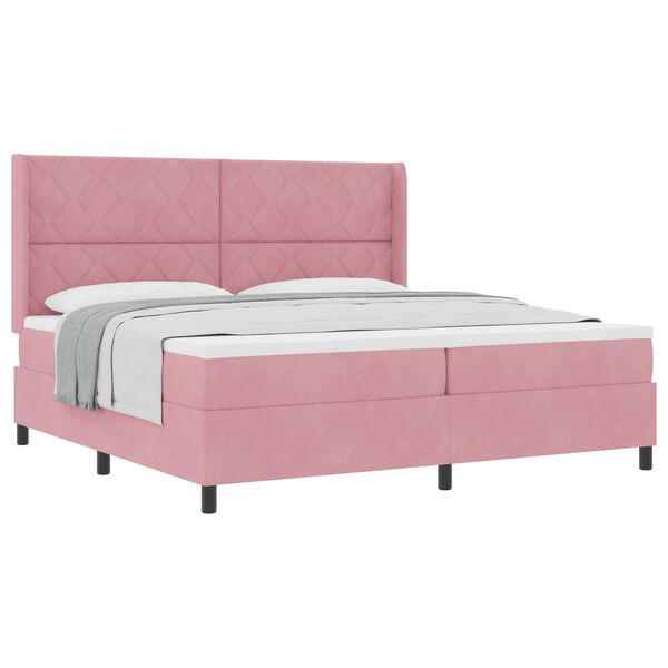vidaXL Cama Box com colch&atilde;o com cabeceira Rosa 200 x 200 cm Veludo