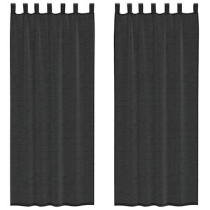 vidaXL Cortinas de voile com aba 2 pcs preto