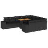 vidaXL 10 pcs conjunto sof&aacute;s jardim c/ almofad&otilde;es vime PE/ac&aacute;cia preto