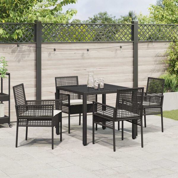 vidaXL Conjunto de Jantar para Jardim 5 pcs Preto vime PE