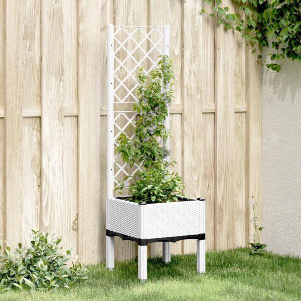 vidaXL Vaso/floreira de jardim c/ treli&ccedil;a 40x40x142 cm PP branco