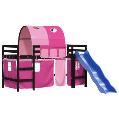 vidaXL Cama alta para criança com túnel 80x200 cm pinho maciço rosa
