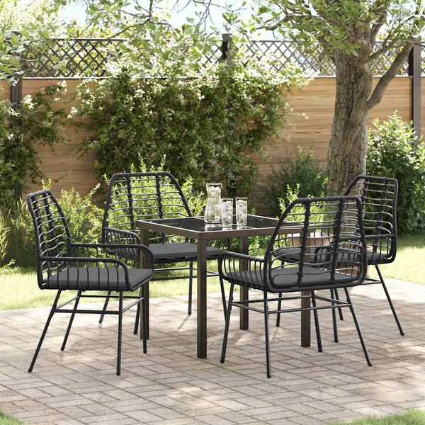 vidaXL Conjunto de Jantar para Jardim 5 pcs Preto vime PE