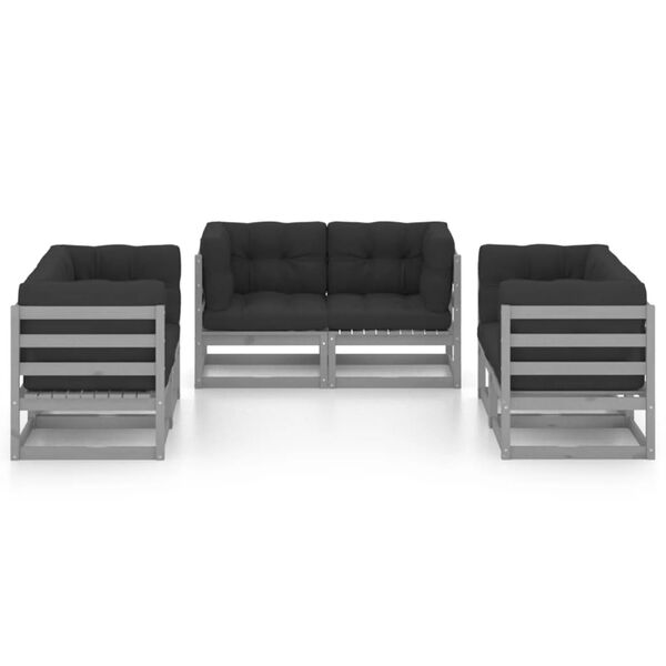 vidaXL 6 pcs conjunto lounge de jardim com almofadões pinho maciço
