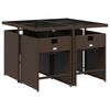 vidaXL 5 pcs conjunto jantar p/ jardim c/ almofad&otilde;es vime PE castanho