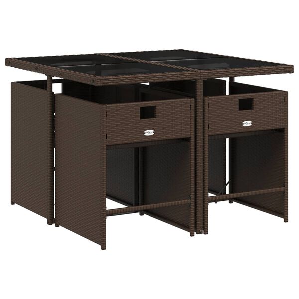 vidaXL 5 pcs conjunto jantar p/ jardim c/ almofad&otilde;es vime PE castanho