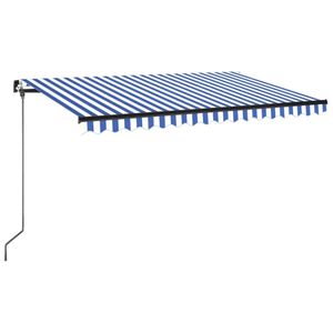 vidaXL Toldo Manual 4 x 3,5 m Listrado Azul e Branco 100% Poli&eacute;ster