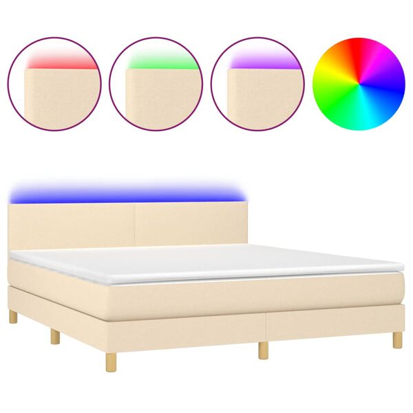 vidaXL Cama box spring c/ colch&atilde;o e LED 180x200 cm tecido cor creme