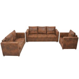 vidaXL Conjunto de sof&aacute;s 3 pcs camur&ccedil;a sint&eacute;tica