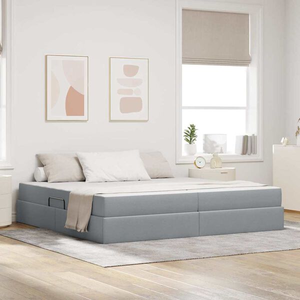 vidaXL Cama com arruma&ccedil;&atilde;o e colch&atilde;o Cinzento-claro 200 x 200 cm