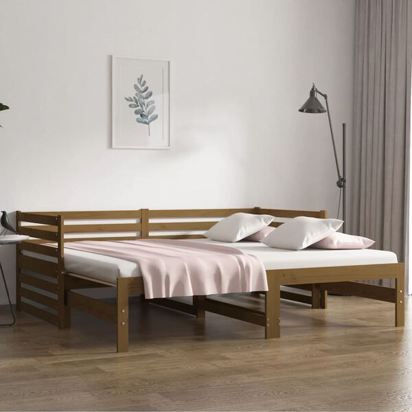 vidaXL Sof&aacute;-cama puxar 2x(80x200) cm pinho maci&ccedil;o castanho mel