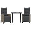 vidaXL 3 pcs conjunto de jantar p/ jardim c/ almofad&otilde;es vime PE cinza