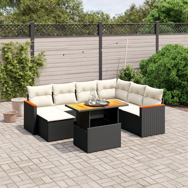 vidaXL 8 pcs conjunto sof&aacute;s de jardim com almofad&otilde;es vime PE preto