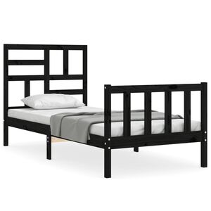 vidaXL Estrutura cama de solteiro c/ cabeceira madeira maci&ccedil;a preto