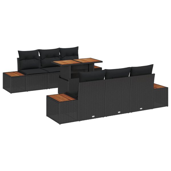 vidaXL Conjunto de Sof&aacute; de Jardim 7 pcs Preto Rattan Sint&eacute;tico