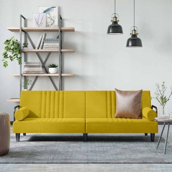 vidaXL Sof&aacute;-cama com apoio de bra&ccedil;os veludo amarelo