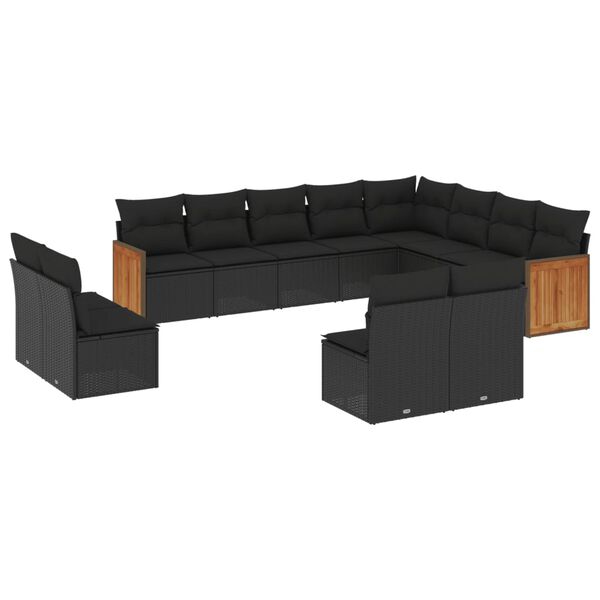vidaXL 12 pcs conjunto de sof&aacute;s de jardim c/ almofad&otilde;es vime PE preto