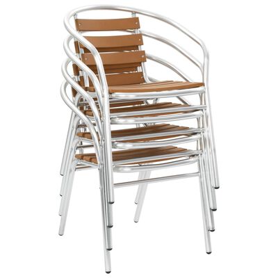 vidaXL Cadeiras de jardim empilháveis 4 pcs alumínio e WPC prateado
