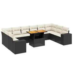 vidaXL 11 pcs conjunto sof&aacute;s de jardim c/ almofad&otilde;es vime PE preto