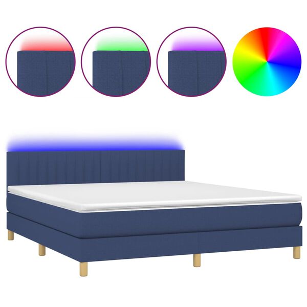 vidaXL Cama box spring c/ colch&atilde;o e LED 180x200 cm tecido azul