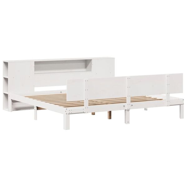 vidaXL Cama com estante sem colch&atilde;o 200x200 cm pinho maci&ccedil;o branco