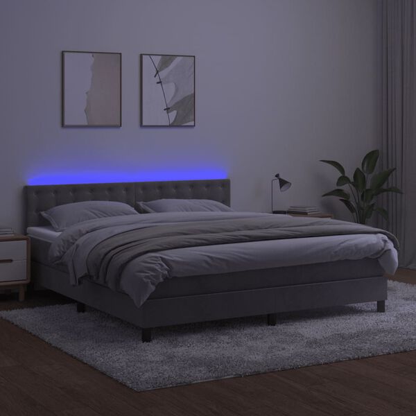 vidaXL Cama box spring c/ colch&atilde;o/LED 180x200 cm veludo cinzento-claro