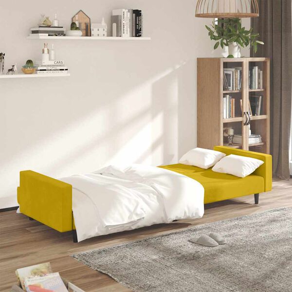 vidaXL Sof&aacute;-cama de 2 lugares veludo amarelo