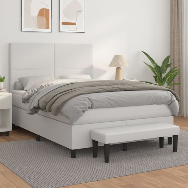 vidaXL Cama com molas/colch&atilde;o 140x190 cm couro artificial branco