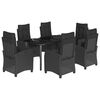 vidaXL 7 pcs conjunto de jantar p/ jardim c/ almofad&otilde;es vime PE preto