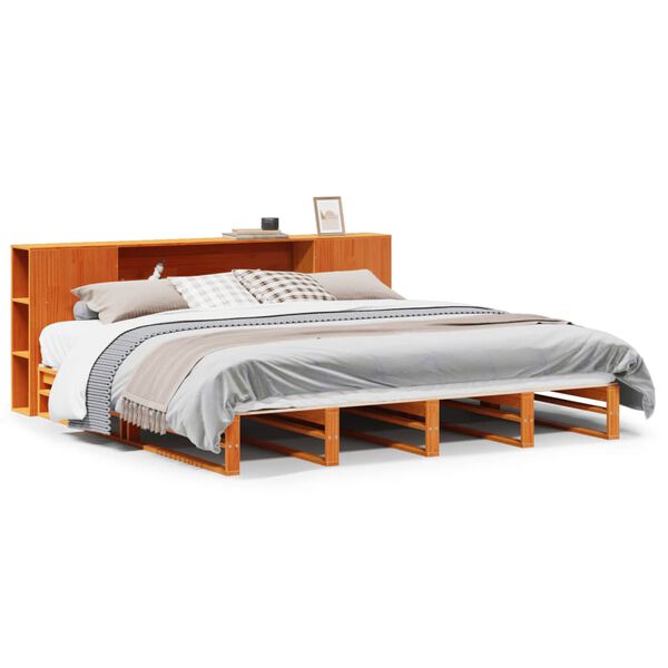 vidaXL Cama com estante sem colch&atilde;o 180x200 cm madeira maci&ccedil;a