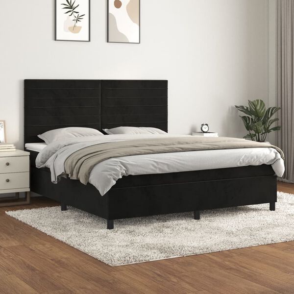vidaXL Cama com molas/colch&atilde;o 180x200 cm veludo preto