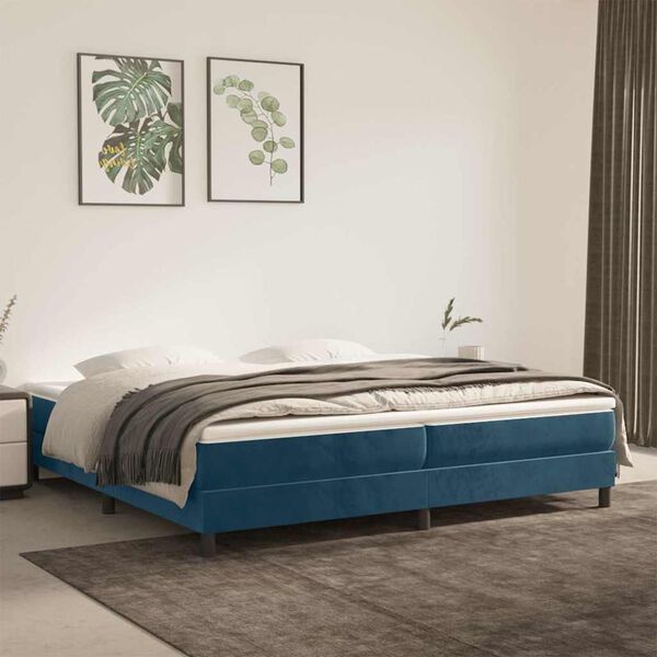 vidaXL Cama com molas/colch&atilde;o 200x200 cm veludo azul-escuro