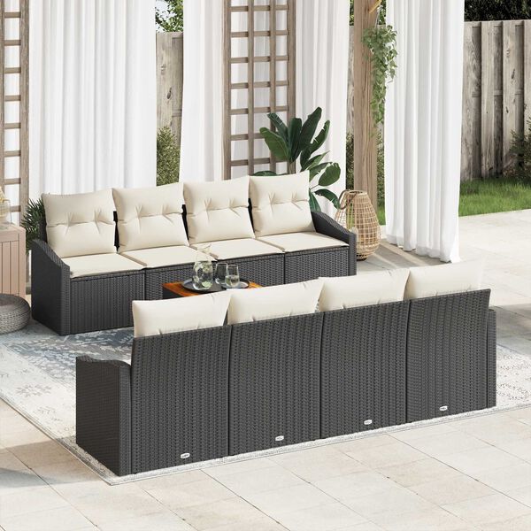 vidaXL Conjunto de Sof&aacute; de Jardim 9 pcs Preto e Creme vime PE