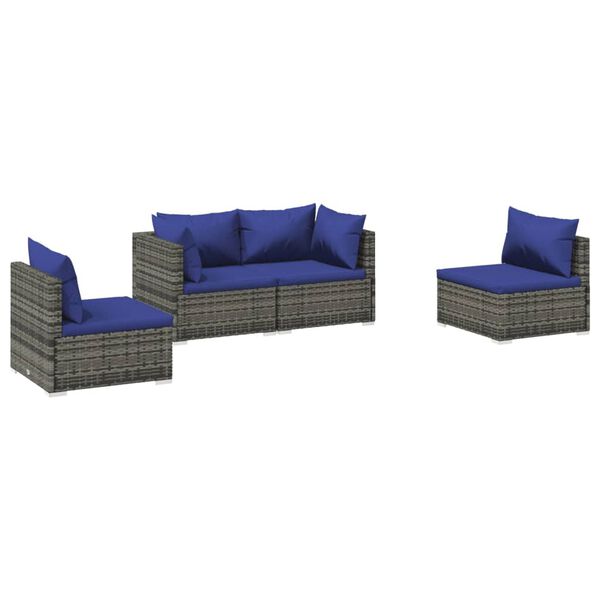 vidaXL 4 pcs conjunto lounge de jardim c/ almofad&otilde;es vime PE cinzento