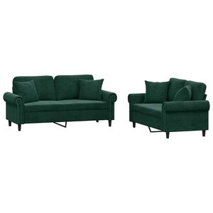 vidaXL 2 pcs conjunto de sof&aacute;s com almofadas veludo verde-escuro