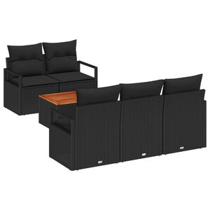 vidaXL Conjunto de Sof&aacute; de Jardim com almofada 6 pcs Preto vime PE