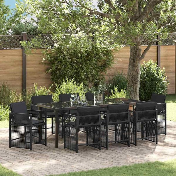 vidaXL Conjunto de Jantar para Jardim 9 pcs Preto vime PE
