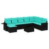 vidaXL Conjunto de sof&aacute; de jardim de 9 pe&ccedil;as com almofadas em rattan sint&eacute;tico preto