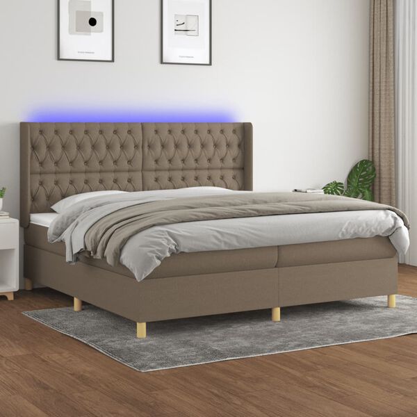 vidaXL Cama box spring colch&atilde;o/LED 200x200cm tecido cinza-acastanhado