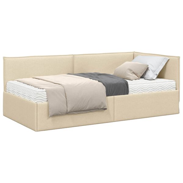 vidaXL Estrutura de Cama de Canto com Colch&atilde;o 2 pcs Creme Veludo