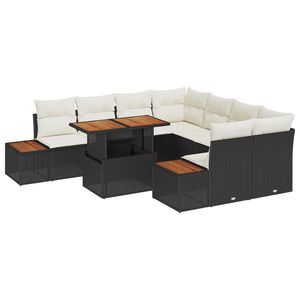 vidaXL Conjunto de Sof&aacute; de Jardim 9 unid. Preto e Bege